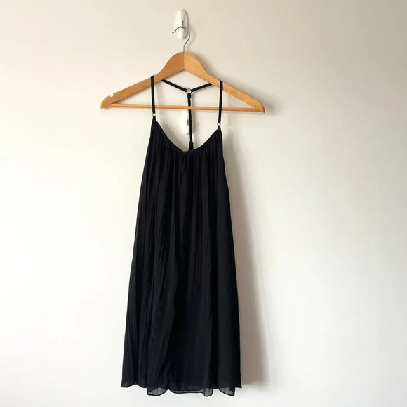 Abercrombie  & Fitch Pleated Chiffon T Strap Back Mini Dress Black Size XS - Picture 4 of 8